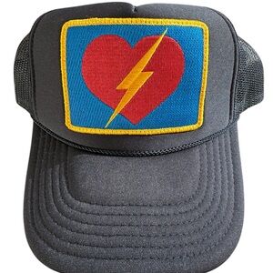 Aviator Nation Black Trucker Hat with heart and lightening bolt o/s like new